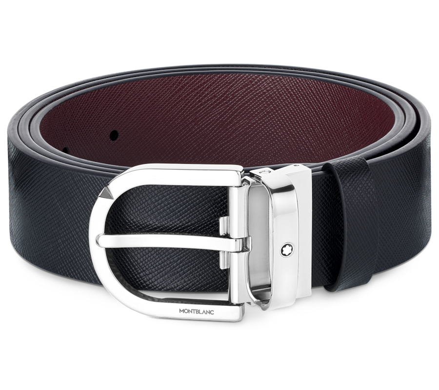 Montblanc-Montblanc Horseshoe Buckle Reversible Black / Mosto 35 mm Leather Belt MB131176-MB131176