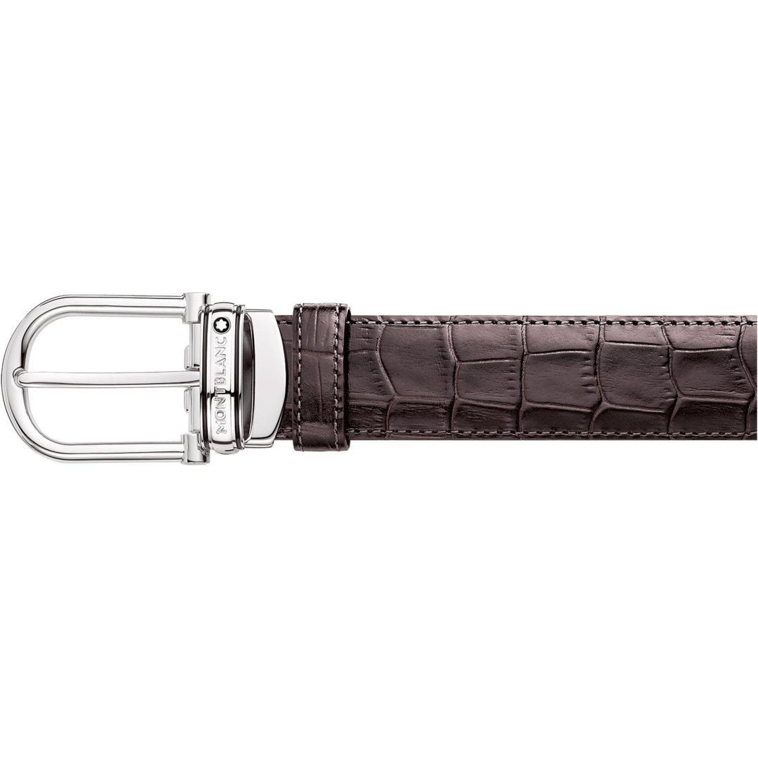 Montblanc Horseshoe Steel Pin Buckle Mocha 30 mm Alligator Print Leather Belt MB114391