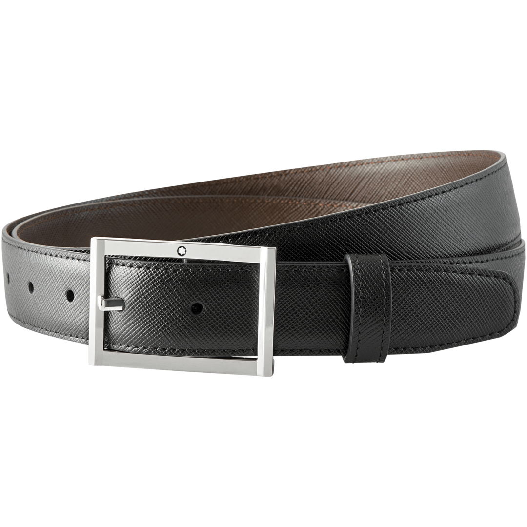 Montblanc Rectangular Stainless Steel Buckle Reversible Saffiano/Tob 30 mm Leather Belt MB116707
