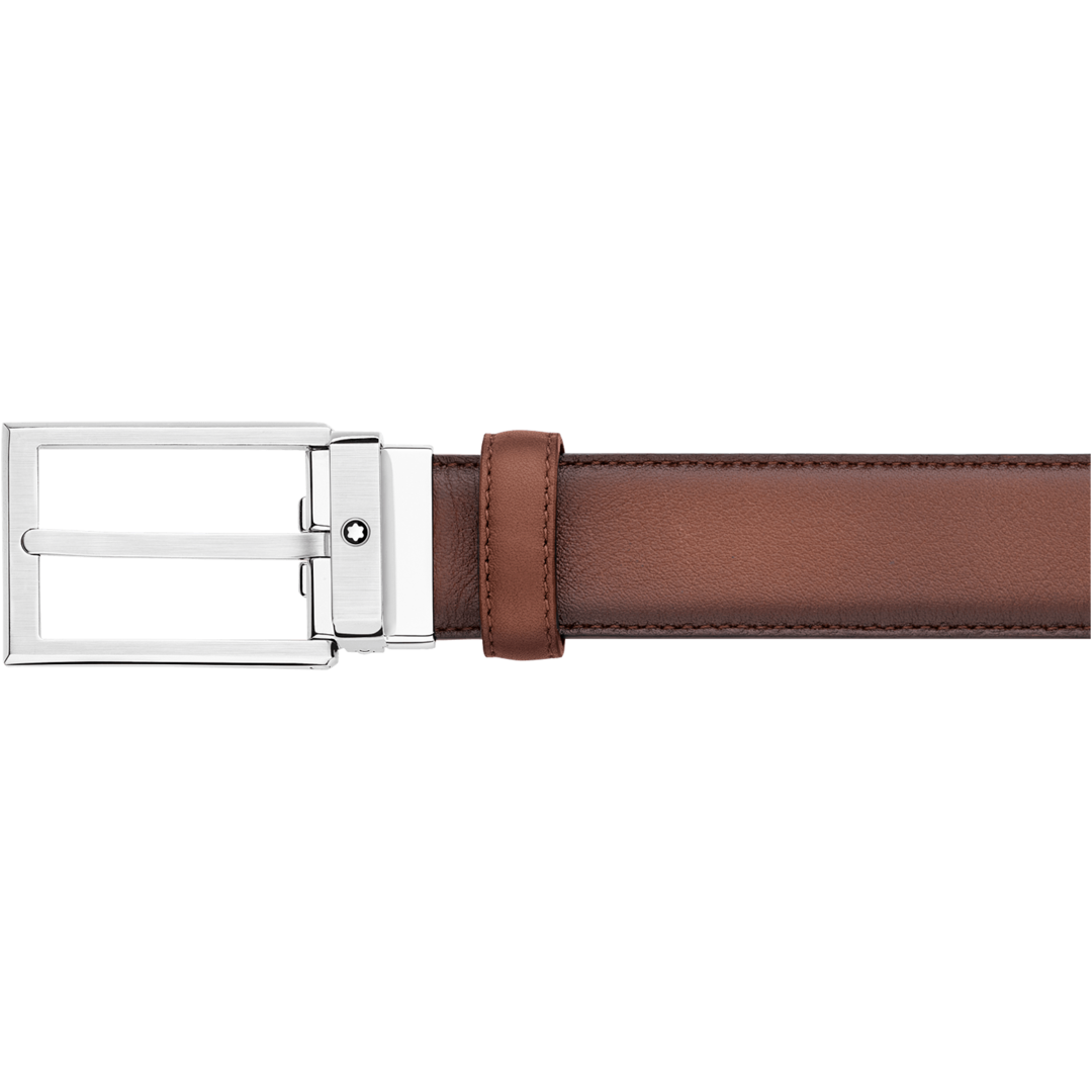 Montblanc-Montblanc Belt Rectangular Shiny Mat Steel Pin Buckle Sfumato Brown 30mm MB118416-MB118416
