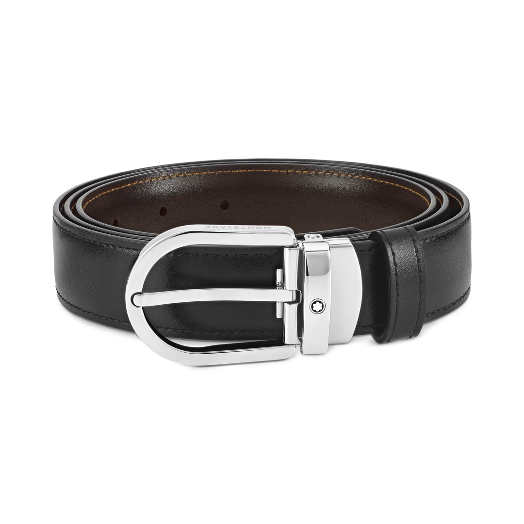 Montblanc-Montblanc Horseshoe Pin Buckle Reversible Black/Brown 30 mm Leather Belts MB128135-MB128135