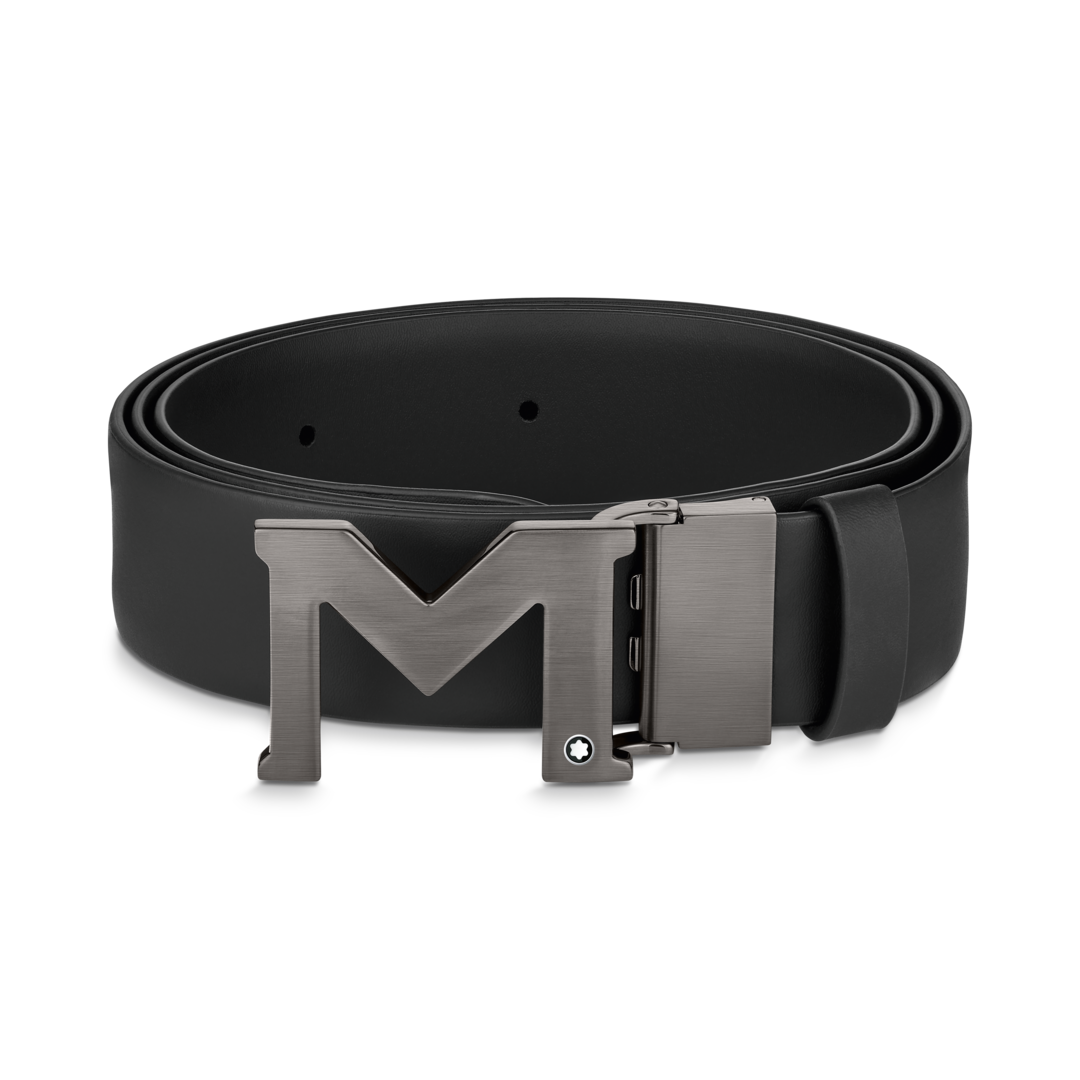 Montblanc-Belt M Matt Ruthenium Finish Pin Buckle Black  35mm MB129445-MB129445